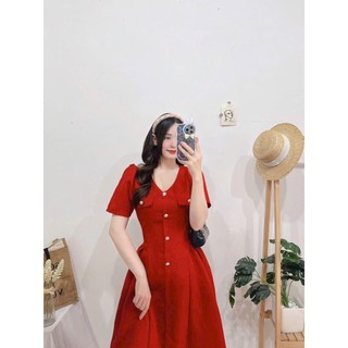 ĐẦM VÁY CỔ TIM TÙNG XOÈ TAY NGẮN - Hình Shop Chụp Thật