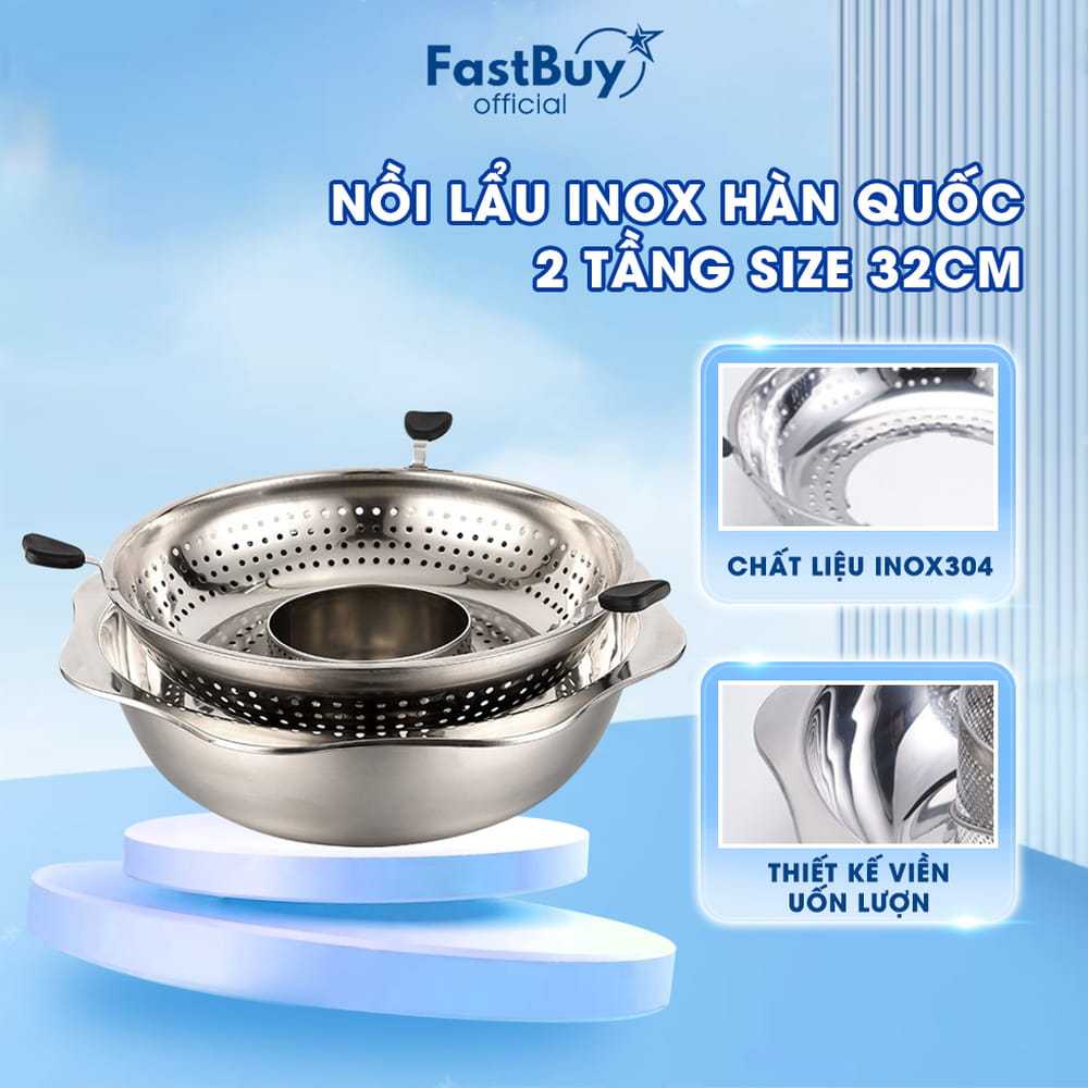 Nồi Lẩu Xoay Inox 2 Tầng Hàn Quốc, Nồi Lẩu Xoay 2 Tầng Inox Không Kén Bếp Dùng Được Cả Bếp Từ Và Bếp Gas