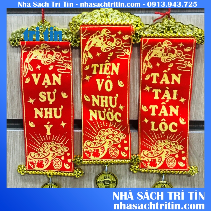 Dây liễng trang trí tết 2024 in chữ nổi trên vải nhung
