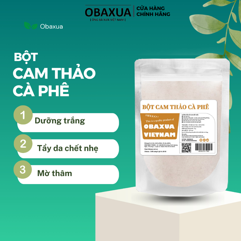 Bột Cam Thảo Cà Phê OBAXUA - Dưỡng trắng , Tẩy Da Chết Nhẹ , Mờ thâm , Sáng Da .