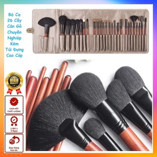 Bộ Cọ Trang Điểm Chuyên Nghiệp 26 Cây Lông Thú - Cán Gỗ Kèm Túi Da Đựng Cọ Cao Cấp