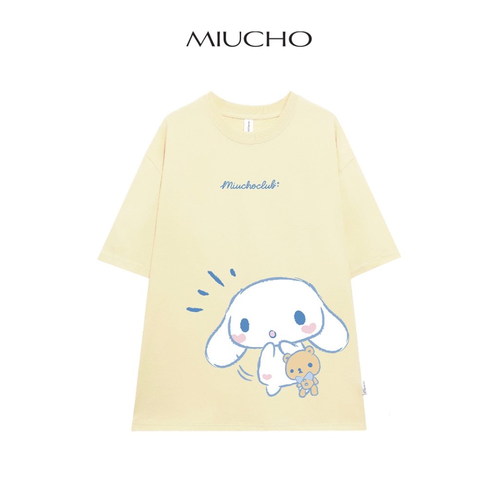 Áo thun thỏ Cinnamoroll local brand form rộng ATD674 Miucho cotton cổ tròn in mix