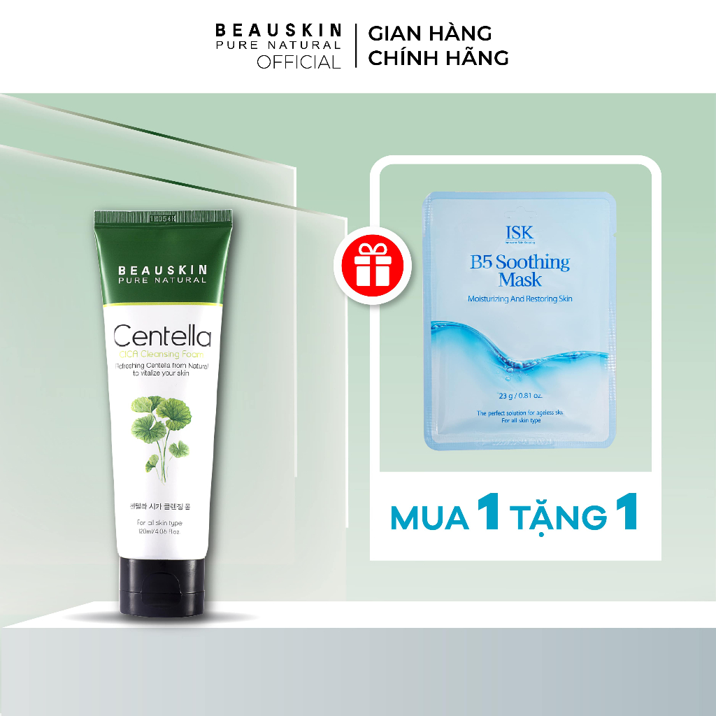 Sữa Rửa Mặt Tạo Bọt Chiết Xuất Rau Má BEAUSKIN Centella Cica Cleasing Foam Sạch Sâu, Dưỡng Ẩm Mềm Mịn Dung Tích 120ml