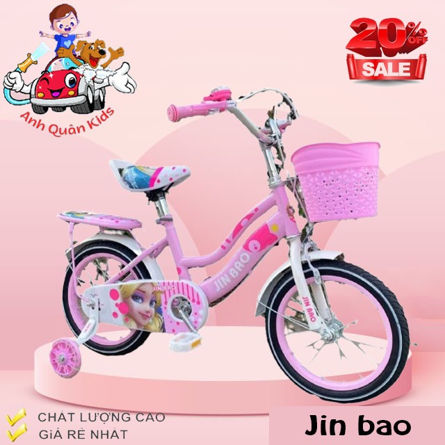 Xe đạp trẻ em 2 khung Jin bao cho bé hình công chúa cho bé 2-9 tuổi Anh Quân Kids