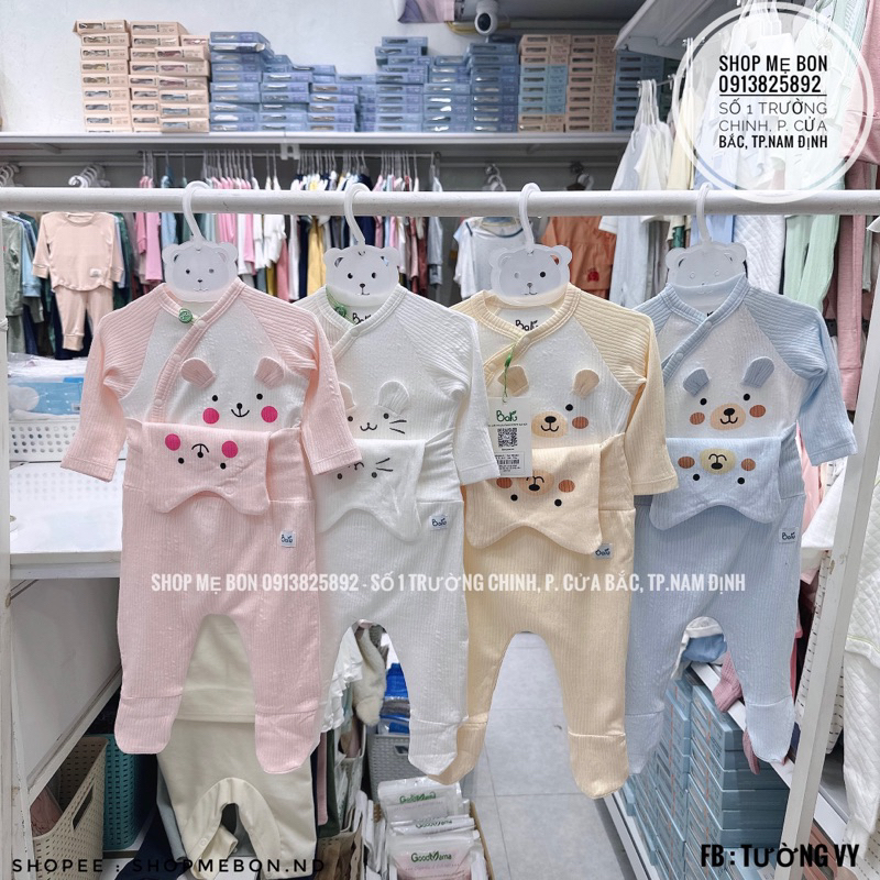 Bộ Baru sơ sinh nỉ liền bao tay chân và bo tay chân