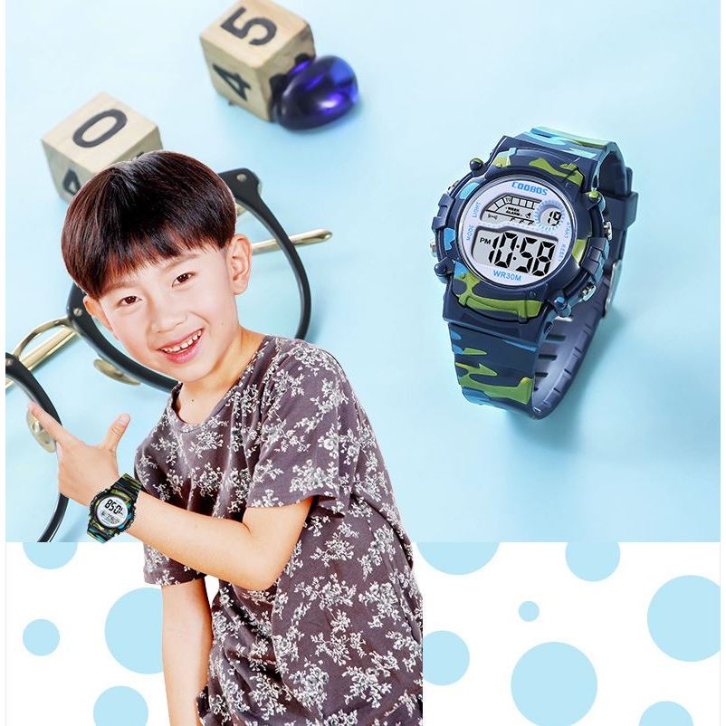 Đồng hồ trẻ em thể thao Coobos cho bé trai và bé gái không thấm nước và có đèn dạ quang