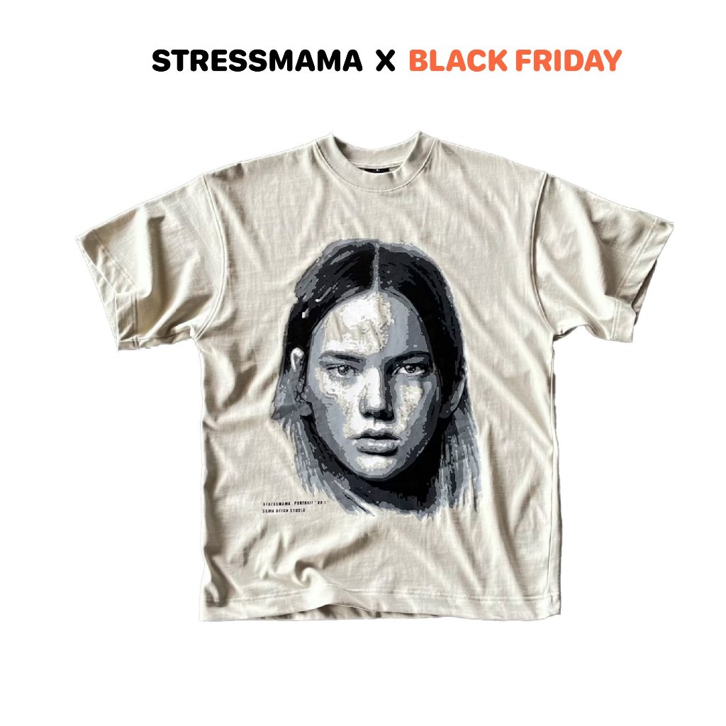 Stressmama - Áo Thun Portrait No.1 T-shirt Beige Chất Liệu 100% Cotton vải dày 250GSM Local Brand
