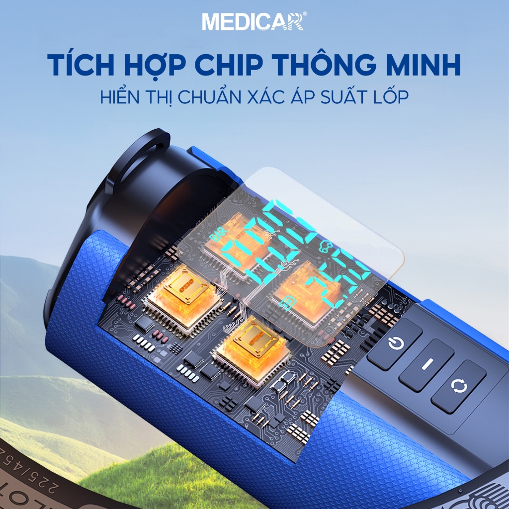 Bơm lốp kích bình xe hơi Medicar 4 trong 1. Bơm 3-5p, kích bình an toàn, bộ sạc dự phòng, bộ đèn chiếu sáng pin 12000mAh
