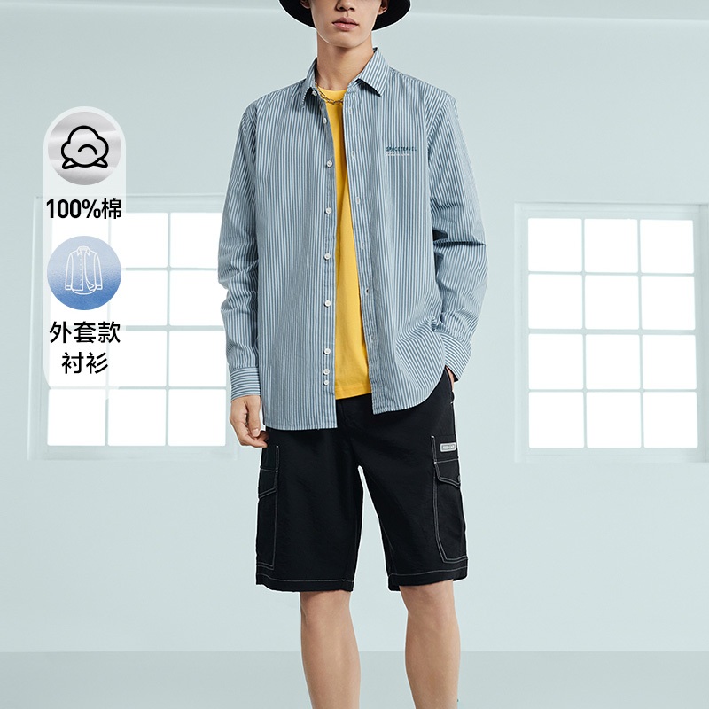 HLA - Áo sơ mi nam dài tay cổ trụ 100% cotton mềm mại trơn nhẵn Button-down vertical striped long sleeves cotton Shirt