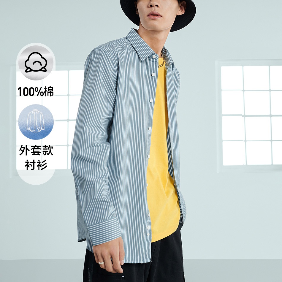 HLA - Áo sơ mi nam dài tay cổ trụ 100% cotton mềm mại trơn nhẵn Button-down vertical striped long sleeves cotton Shirt