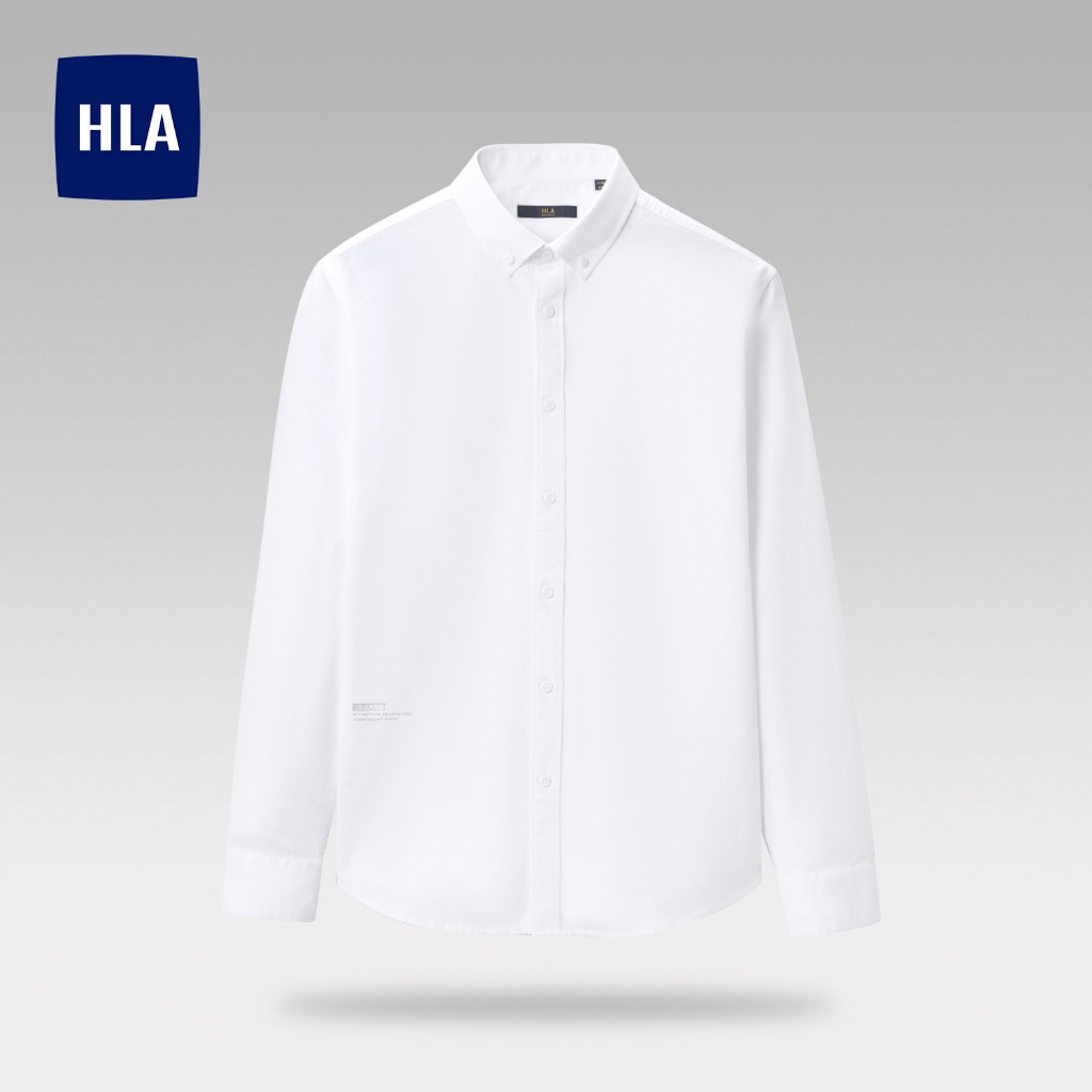 HLA - Áo sơ mi nam dài tay công sở phối chữ 100% cotton mềm mịn Letter printed long-sleeved cotton Shirt