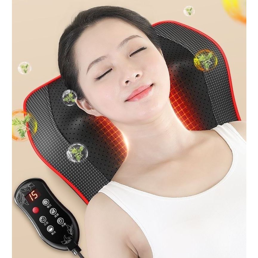 Gối massage cổ vai gáy 20 bi, Máy mát xa toàn thân đa năng vai, gáy, cổ, chân, tay, lưng và cột sống , bảo hành 12 tháng