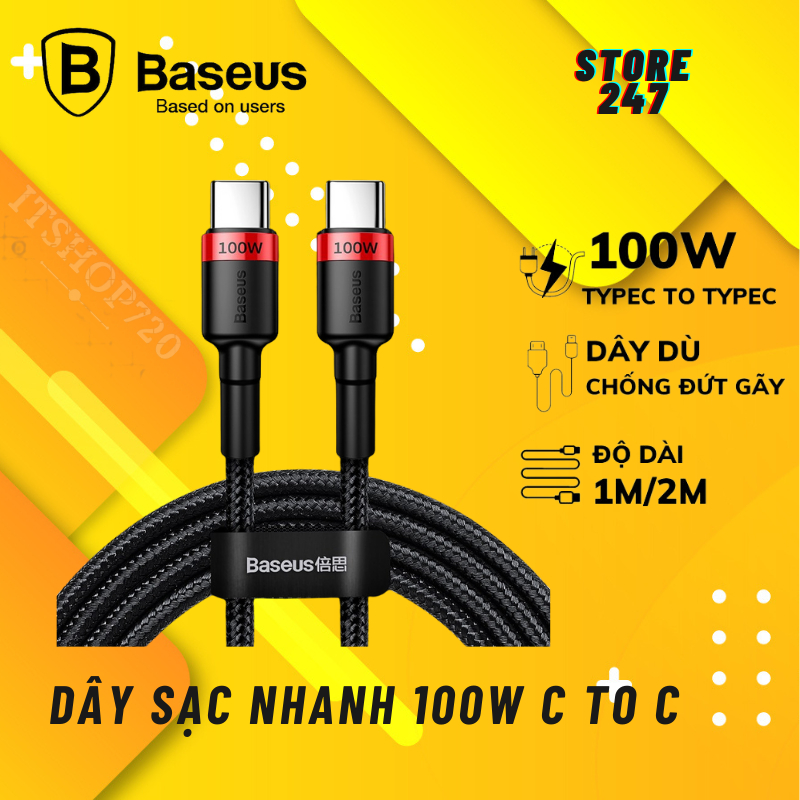Dây Cáp sạc nhanh Baseus cổng Type-C PD 100W / 60W - Type C to type C 60w sạc nhanh PD[ Cáp PD 100W 