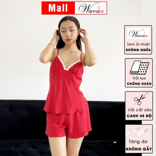 Bộ đồ ngủ nữ WANNABE bộ đồ mặc nhà BSS88 bộ sọt thiết kế cổ tim viền ren nữ tính xinh xắn