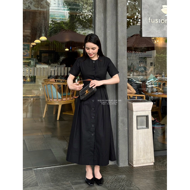 𝐒𝐞𝐫𝐢𝐧𝐚 𝐃𝐫𝐞𝐬𝐬 - Váy Cổ Tròn Ly Eo Linen