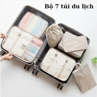 Set 7 Túi Đựng Đồ Du Lịch Đa Năng Sắp Xếp Đồ Tiện Dụng Khóa Zip Chống Thấm Túi Vải Nylon Đựng Quần Ao