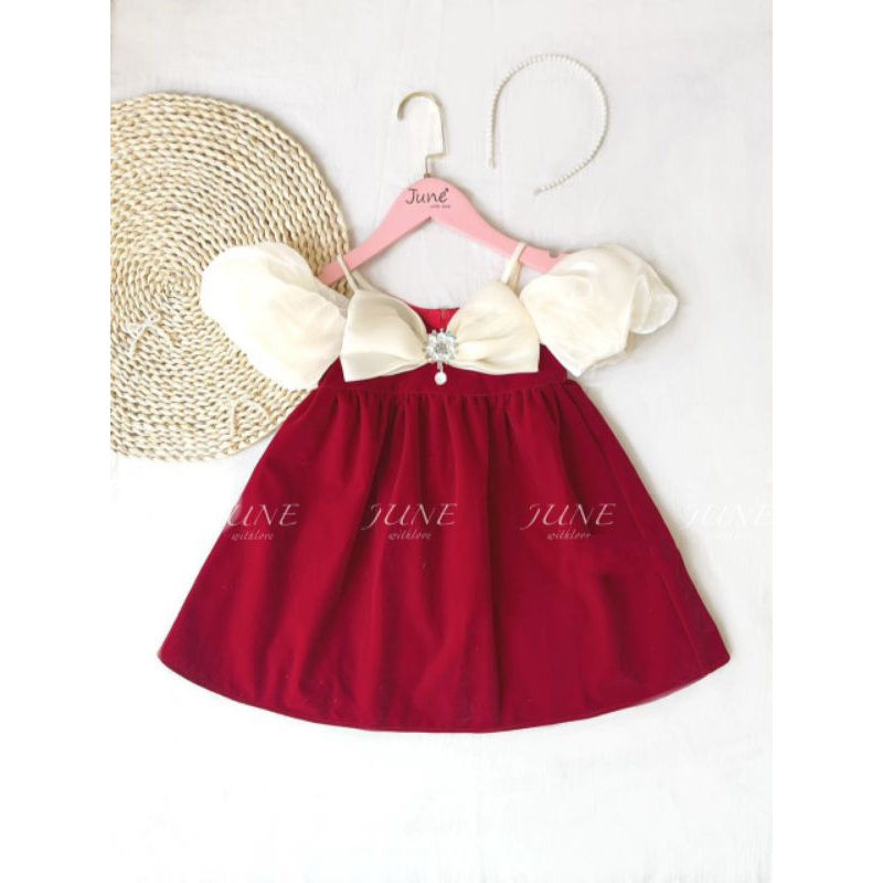 Đầm váy nhung noel đỏ cao cấp haivanco cho bé gái từ 10 đến 40 kg mềm mại và thoáng mát đi tiệc đi chơi đều đẹp