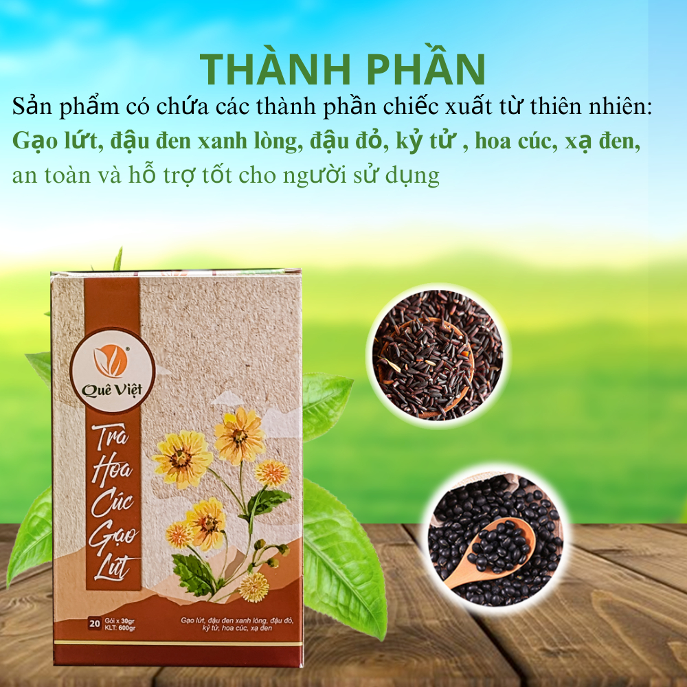 Trà gạo lứt hoa cúc Quê Việt thanh nhiệt, ngủ ngon, điều hoà huyết áp 600gr