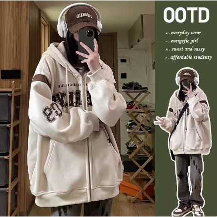 Áo khoác bên ngoài Hoodie Zip Unisex BRIERLY Chất Nỉ Bông Ulzzang Mũ Áo Trùm Đầu