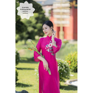 Áo dài hồng dáng suôn kiều diễm đính kết hoa- áo dài NAXA