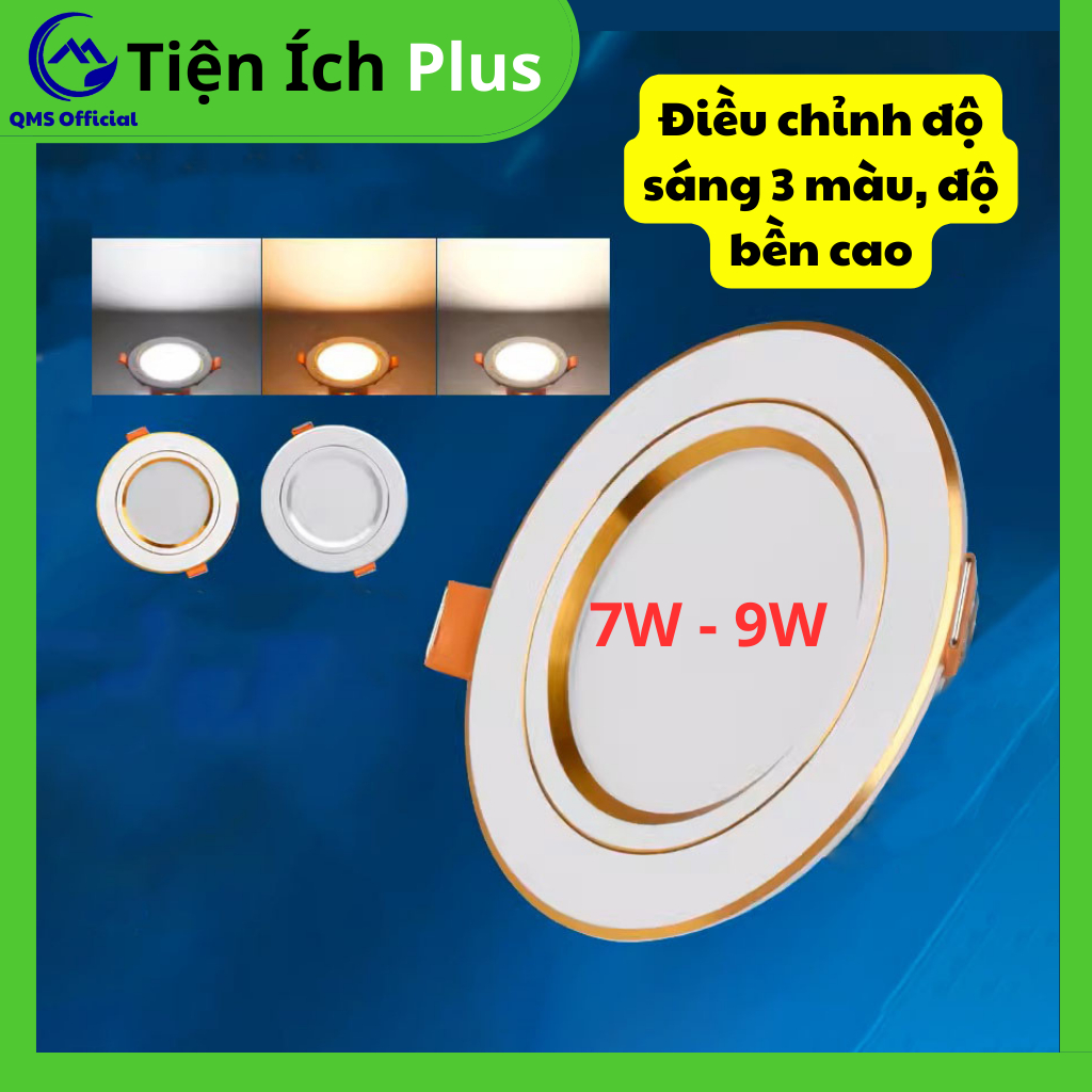 Đèn Âm Trần 7w, 9w, Đèn Mắt Trâu 3 màu Viền Vàng, Viền Bạc - Tặng Kèm Nguồn - DD025