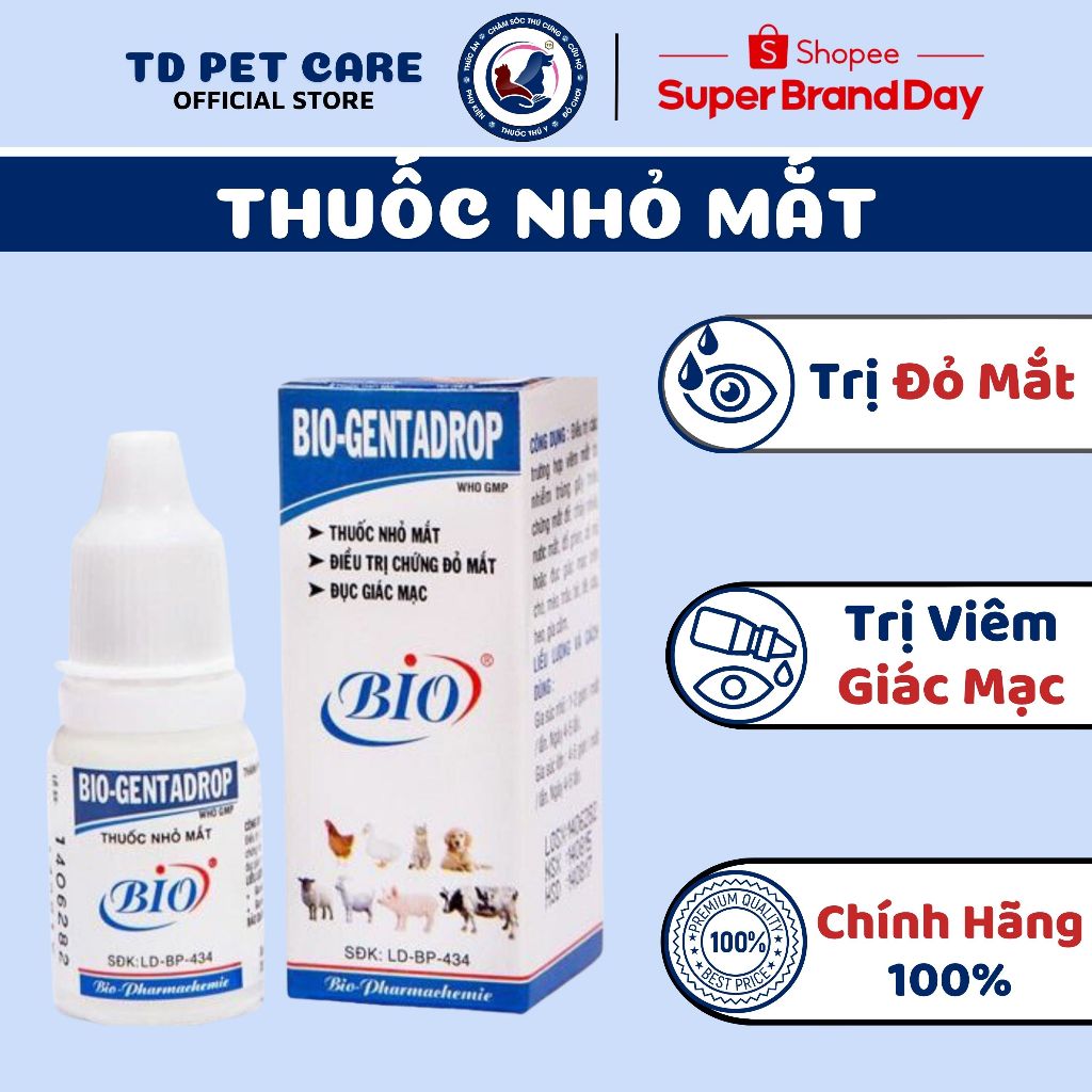 Nước Nhỏ Mắt Không Khô Mắt Dành Cho Chó Mèo TD Bio GentaDrop