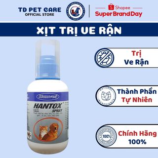 Lọ Xịt Ve Chó Bọ Chét Rận Mèo Dành Cho Chó Mèo HanTox Xịt 100ml - Xịt Ngừa Ve Bọ Chét Cho Chó Mèo TD Pet Care