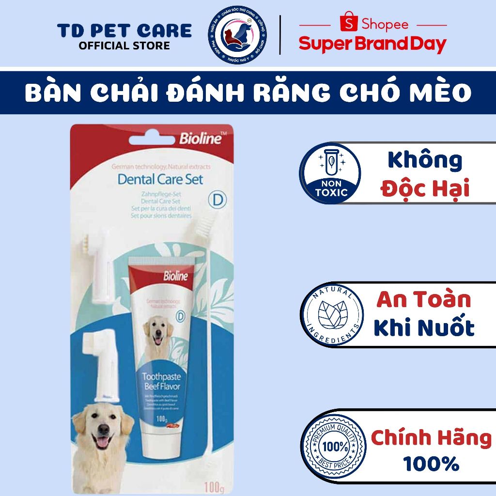 Bộ Bàn Chải 4 Chi Tiết Dành Cho Chó Mèo BioLine - Kem Đánh Răng Cho Chó Và Cho Mèo [CHÍNH HÃNG]