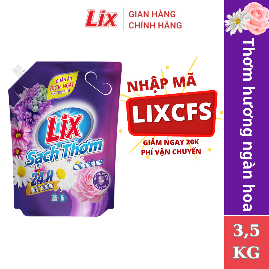 Nước giặt Lix sạch thơm hương ngàn hoa TÚI sạch nhanh vết bẩn N7403 và N7402 thơm hơn và lưu hương hơn - Lixco Việt Nam