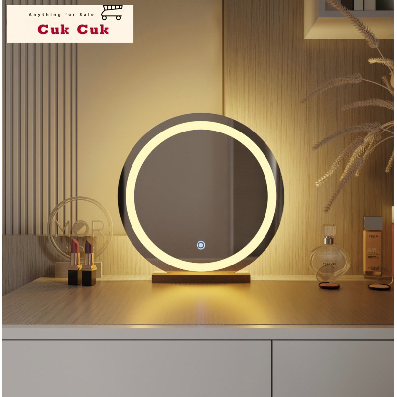 Gương để bàn, gương đèn led đường kính 40cm, có đế