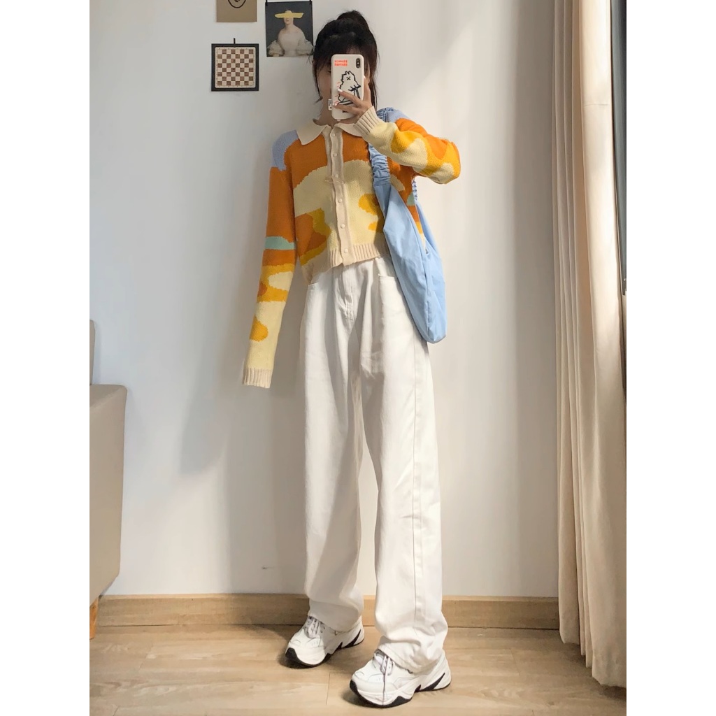 Áo len ngắn loang màu