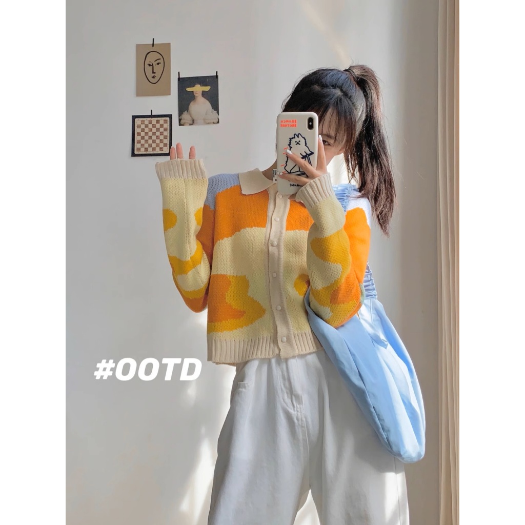 Áo len ngắn loang màu