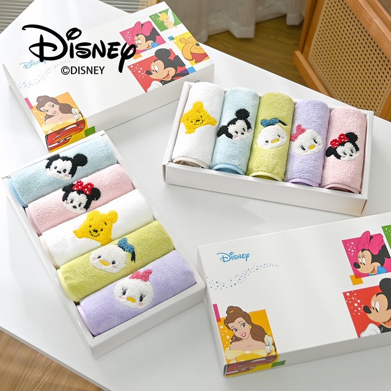 Full box sét 5 khăn mặt disney hàng xuất dư chất cotton siêu thâm cho bé