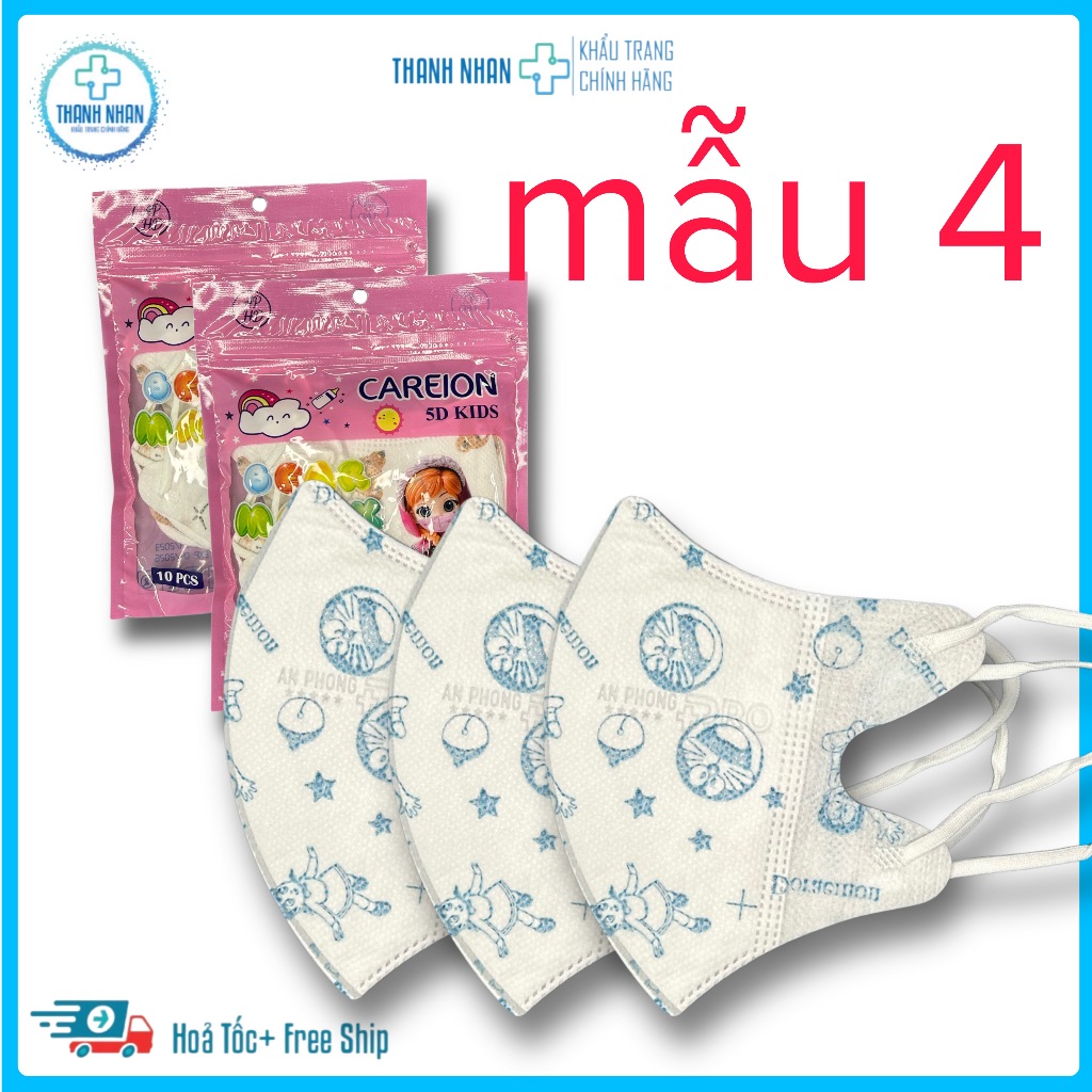 Khẩu Trang 5D Trẻ Em,Dành Cho Bé Từ 2-10 Tuổi, 15-30kg. Dây Đeo Co Giãn Không Gây Đao Tai.