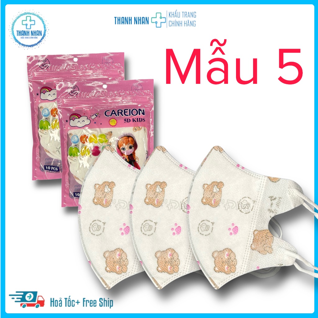 Khẩu Trang 5D Trẻ Em,Dành Cho Bé Từ 2-10 Tuổi, 15-30kg. Dây Đeo Co Giãn Không Gây Đao Tai.