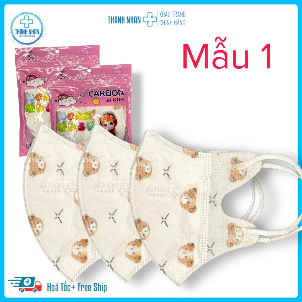 Khẩu Trang 5D Trẻ Em,Dành Cho Bé Từ 2-10 Tuổi, 15-30kg. Dây Đeo Co Giãn Không Gây Đao Tai.