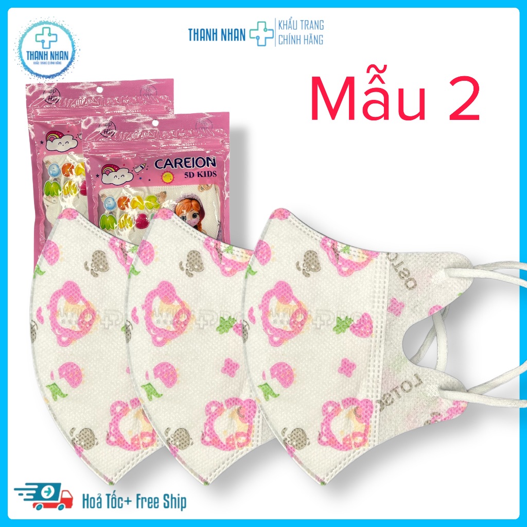 Khẩu Trang 5D Trẻ Em,Dành Cho Bé Từ 2-10 Tuổi, 15-30kg. Dây Đeo Co Giãn Không Gây Đao Tai.