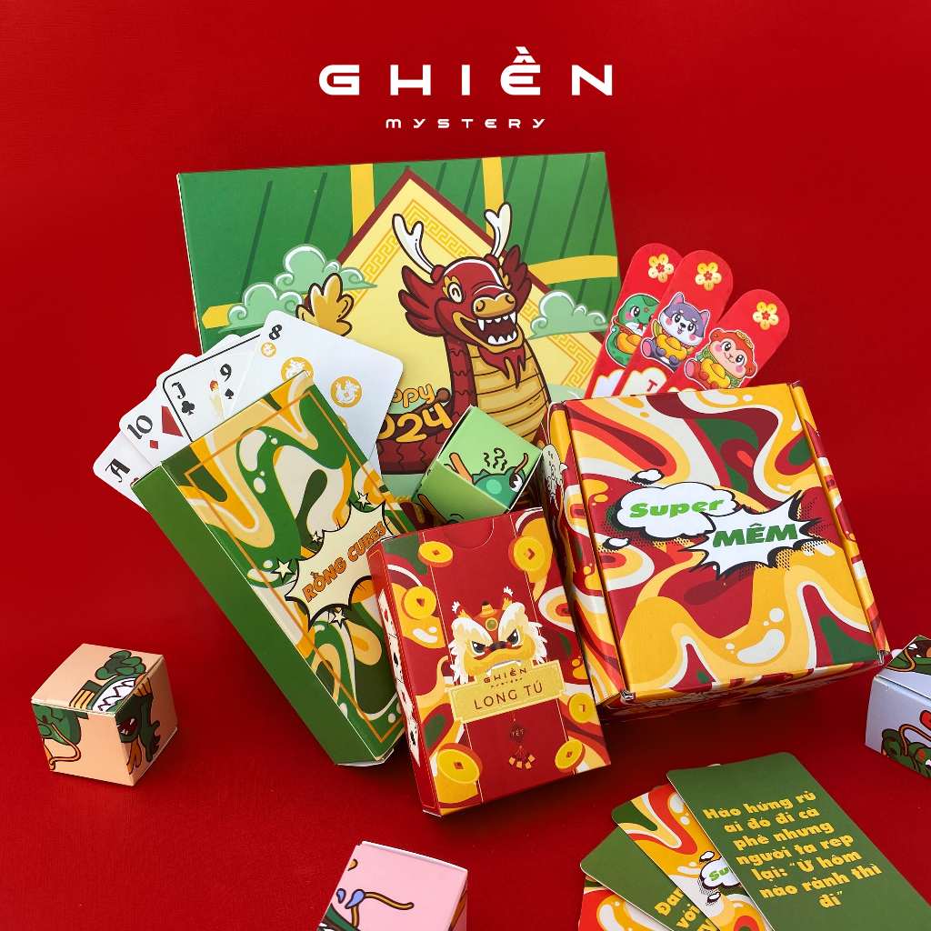 Combo chơi Tết "Long Fat" 4 món Board game - Bộ tứ danh hề, vui Tết banh nóc 2024 | Ghiền Mystery