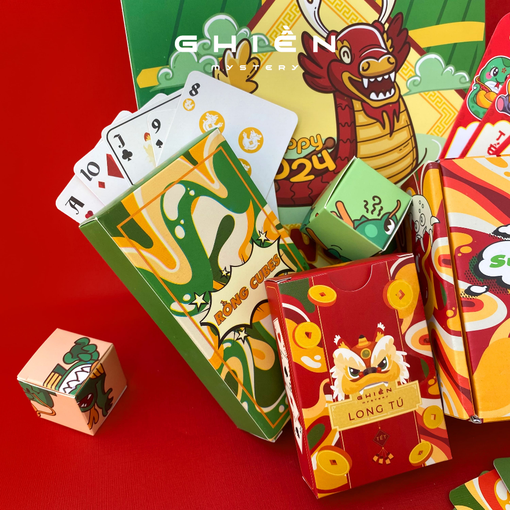 Combo chơi Tết "Long Fat" 4 món Board game - Bộ tứ danh hề, vui Tết banh nóc 2024 | Ghiền Mystery