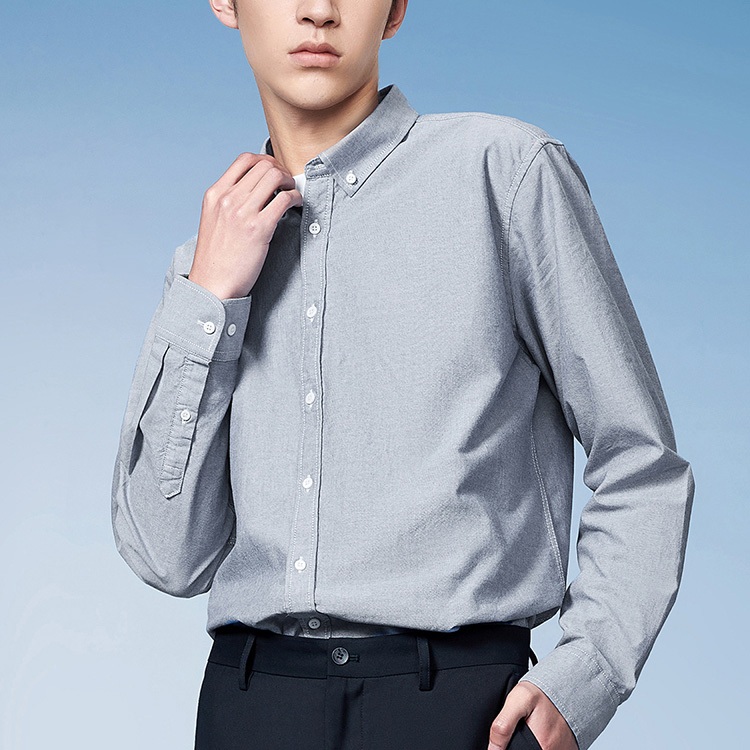 HLA - Áo sơ mi nam dài tay công sở phối chữ 100% cotton Button-down classic long-sleeved 100% cotton Shirt