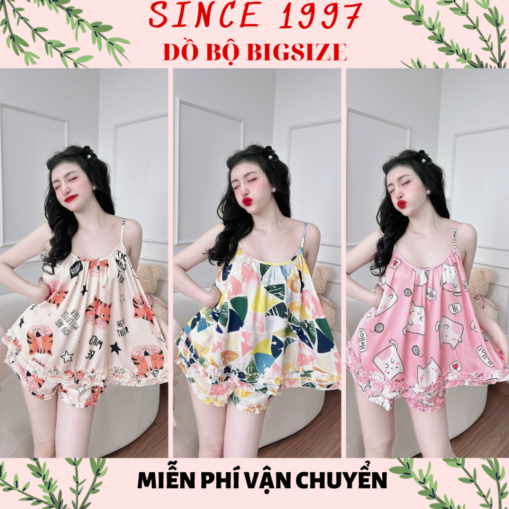 Đồ bộ bigsize ĐÙI 2 DÂY LATIN 5D, Since1997 Pyjama Đồ ngủ bigsize lụa Latin cao cấp loại 1 siêu mềm mịn