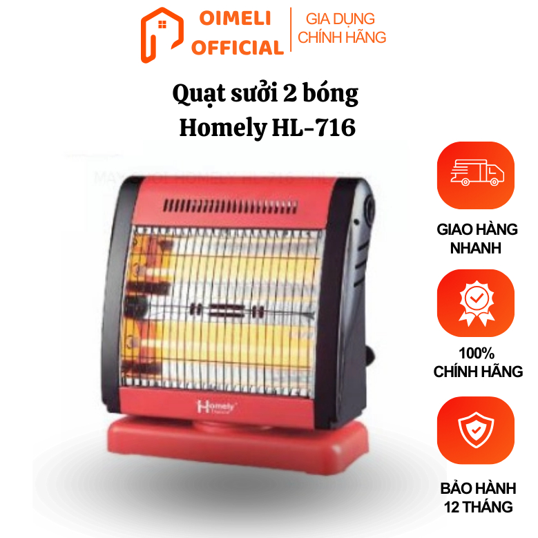 Quạt sưởi 2 bóng Homely HL-716, làm nóng nhanh, tỏa nhiệt đều, không gây khô da, bảo hành 12 tháng