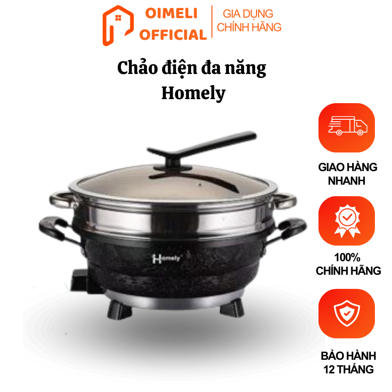 Chảo điện đa năng Homely tặng kèm vỉ hấp, chảo xào nấu đa năng, nấu lẩu tiện lợi chất liệu cao cấp dày dặn