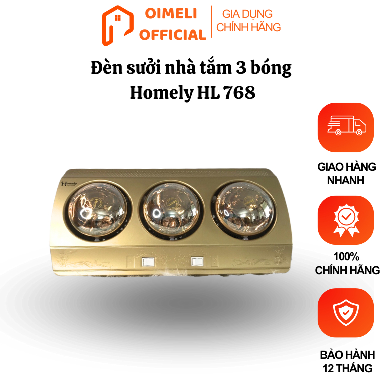Đèn sưởi nhà tắm 3 bóng Homely HL 768, tỏa nhiệt đều, đèn sưởi ấm nhanh công suất 825W, chính hãng