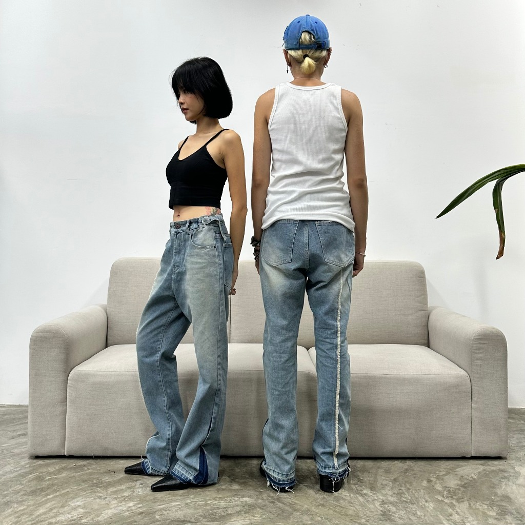 QUẦN FLARE JEANS  INDIGO BLUE  WASHED - ỐNG LOE - Hungocb Studio