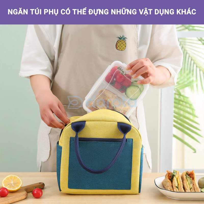 Túi giữ nhiệt đựng cơm DOROTA đựng hộp cơm chống thấm quai xách tiện lợi có thêm ngăn túi phụ - TGN