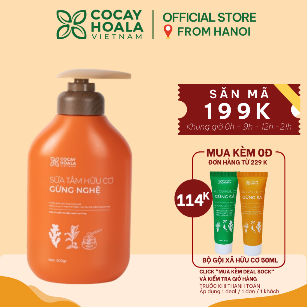 Sữa Tắm Thảo Dược Hữu Cơ Gừng Nghệ Cỏ Cây Hoa Lá 500g-TẠM BIỆT MỤN LƯNG