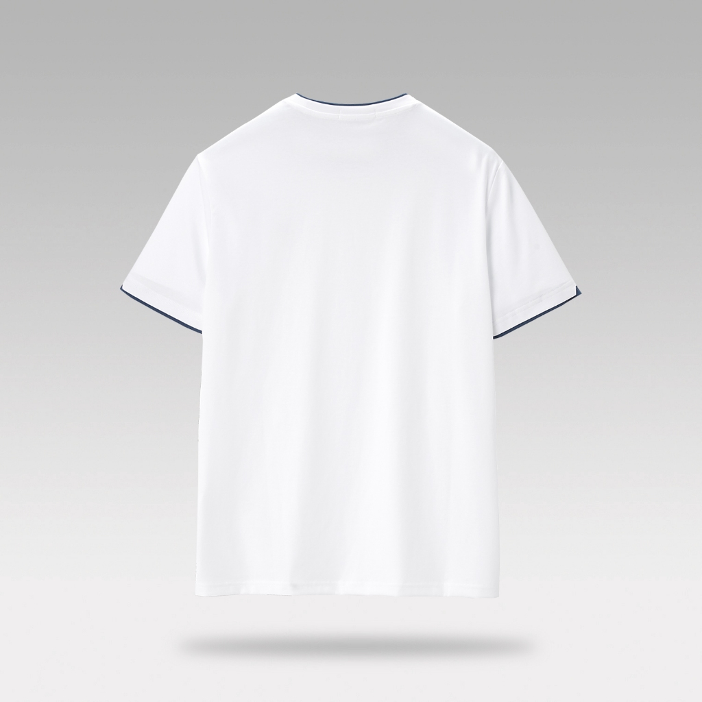 HLA - Áo thun nam ngắn tay cổ & tay áo viền màu mềm mại thoải mái Neckline letter embroidery simple T-shirt