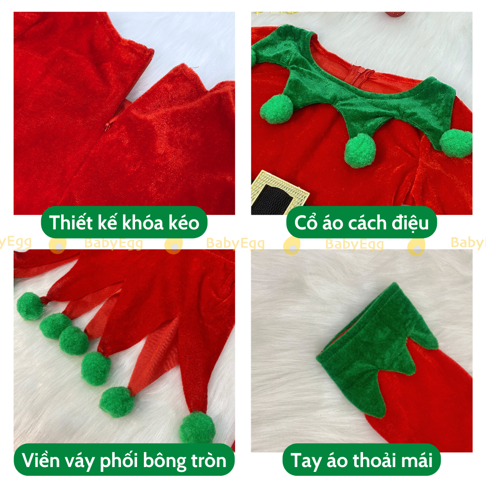 Bộ Noel cho bé, Set đồ Giáng sinh hóa trang Yêu tinh kẹo Full Phụ Kiện Chất Nhung LOẠI 1 set cây thông bé gái Noel 2023