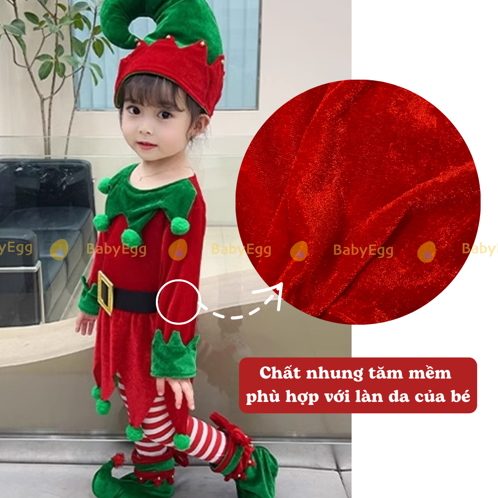 Bộ Noel cho bé, Set đồ Giáng sinh hóa trang Yêu tinh kẹo Full Phụ Kiện Chất Nhung LOẠI 1 set cây thông bé gái Noel 2023